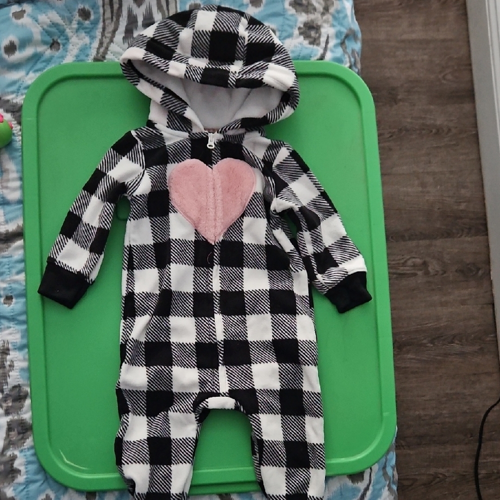 Carter's Black and White Checkered Bodysuit with Pink Heart